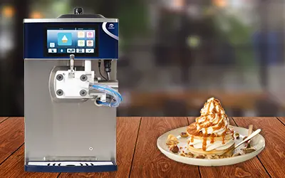 Softijsmachine in restaurant met dessert.
